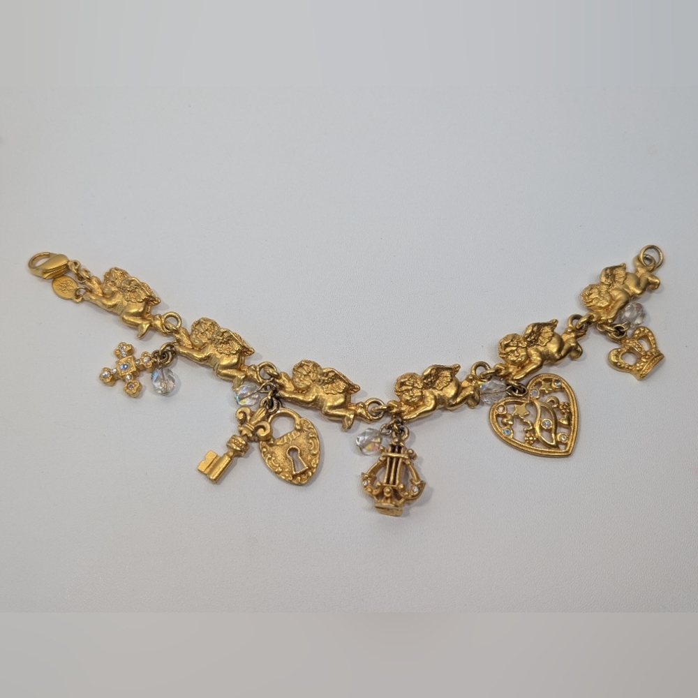 **RARE** Kirks Folly Cherub Panel Link Gold Vintage Collectable Charm Bracelet - Picture 4 of 12
